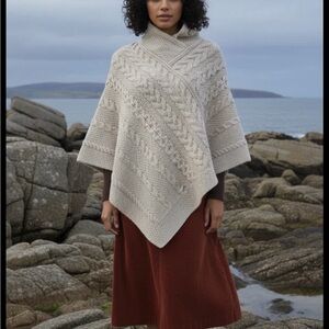 Aran Crafts Cream Cable Knit Poncho